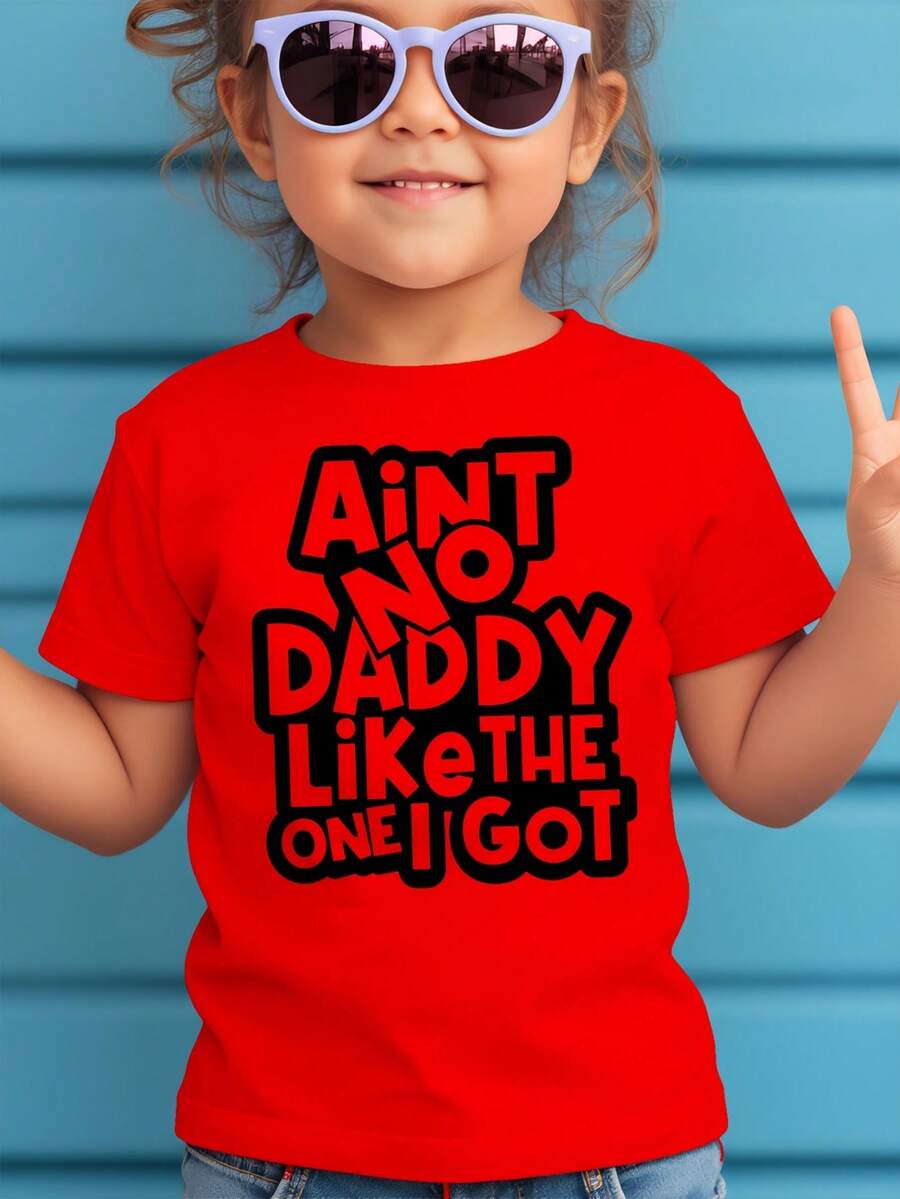 Girl's T-Shirt With The Print Of The Phrase "There's No Dad Like The One I Have", Modern, Novel, Comfortable And Versatile. - 紅色 - 查看 1
