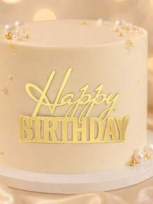3件組金色壓克力生日快樂蛋糕側邊裝飾,現代字母蛋糕插牌,烘焙用品 - A - 查看 2