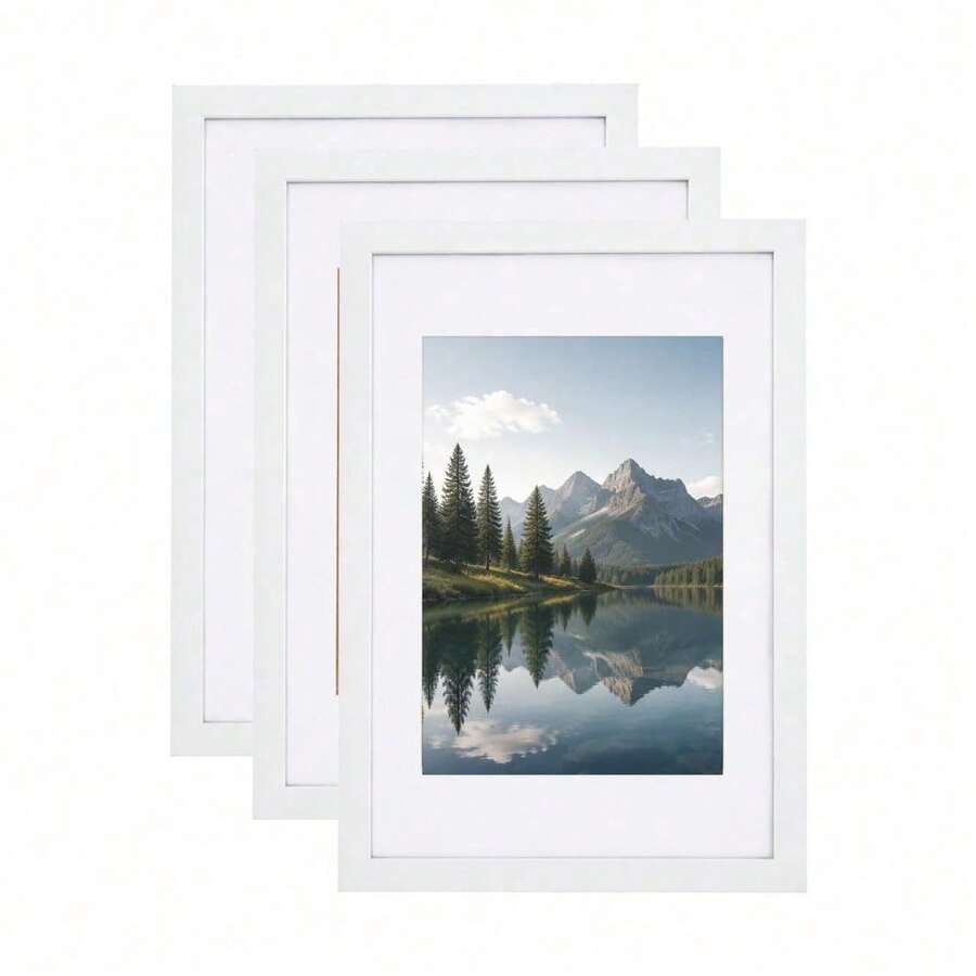 3 Pack Wooden Picture Frame Set For Wall And Tabletop Display Versatile Poster Frames For Portrait Or Landscape Photos - WHITE - View 1