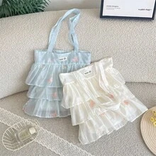 3-Color Tulle Cake Tote Bag, Multi-Layer Ruched Artistic Girl Travel Carry-On Shoulder Bag, Highly Attractive Tulle Girls Bag - Multicolor - View 4