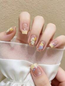 1pc 3D Embossed Macaron Graffiti Mountain Nail Stickers, Soft Pastel Pink Yellow Blue Color Palette, Paired With Mini Five-Petal Flowers, Crescent Moon, Star Cute Elements, 3D Embossed Texture Soft And Healing, Ultra-Thin Soft Film With Self-Adhesive Backing, Can Be Freely Cut To Fit Square, Round, Almond And Other Nail Shapes. Suitable For Nude Transparent French Press-On Nails, Gel Extension Nails DIY - Multicolor - View 3