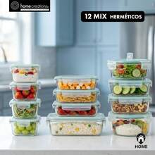 Home Creations - Set Of 12 Airtight Meal Prep Containers For Families - Lids With Valves - Heat-Resistant For Organization And Storage - Ideal For Complete Meals - 12 - 查看 5