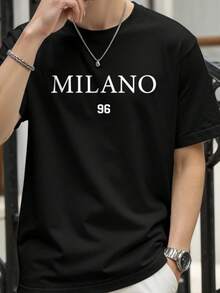 NEOREFINED Men's Oversized Drop Shoulder Letter Print T-Shirt - Black - View 1
