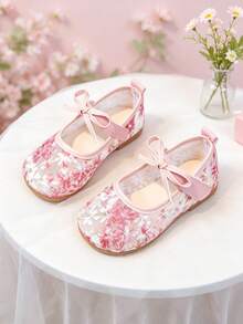 1雙秋冬/夏季新款女嬰網布刺繡花朵平底鞋，透氣網布柔軟舒適幼兒走路鞋，蝴蝶結甜美可愛百搭校園鞋，適合嬰兒走路/婚禮花童/日常玩耍/上學/家庭聚會穿著 - 西瓜粉 - 查看 4