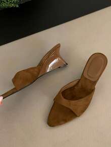 Women's Pointed Toe Wedge Slippers Sandals New Summer Slide Sandals Niche Design High Heel Shoes - Brown - View 3