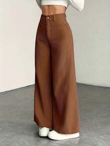 Pantalones de Mujer de Cintura Alta y Pierna Ancha - Textura de Pana, Pantalones Casuales, Cómodos para Todas las Estaciones, Lavables a Máquina - [Cafetería] - Ver 3