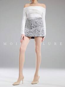 MOIRÉALLURE 1pc Solid Color Suitable For Daily Life Basic Tights - Clear - View 7