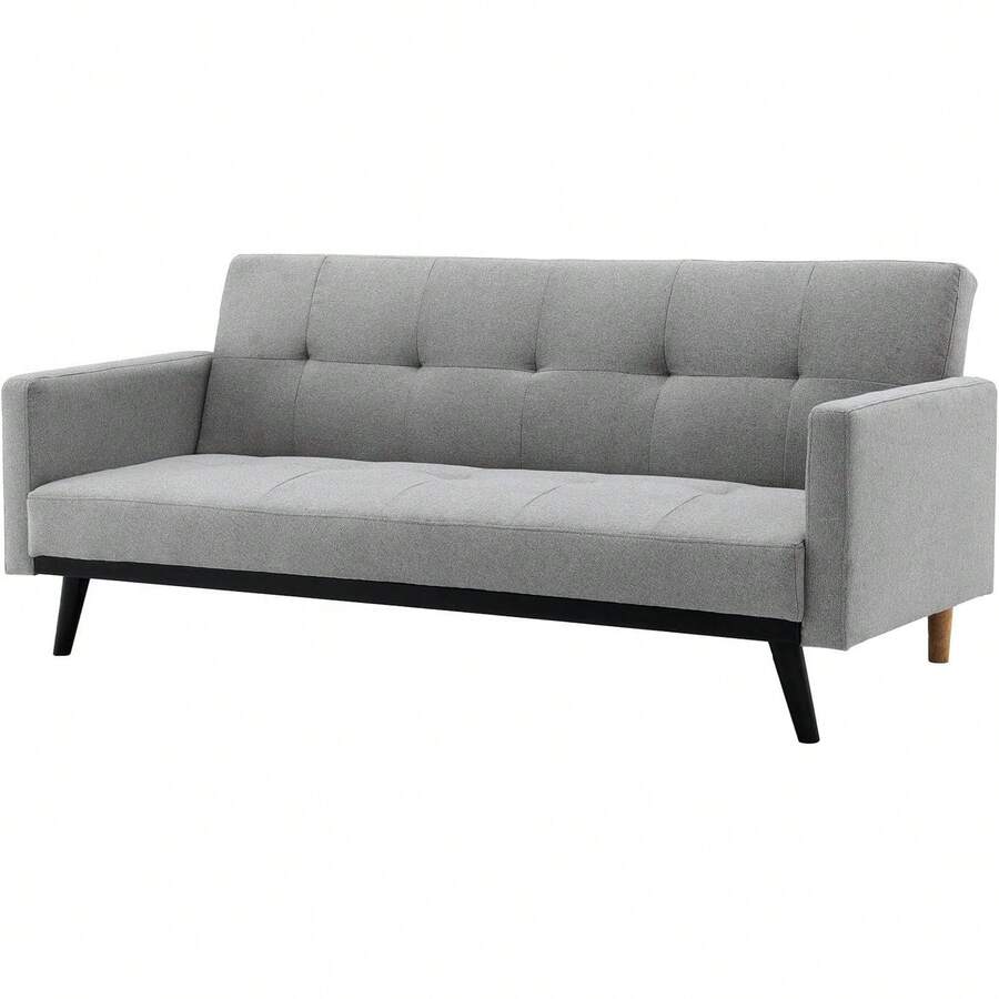 Kingshouse | Sillón Sofá Cama Plegable - Sala Moderna Minimalista - Tapizado Poliéster - Estructura Madera - 3 Personas - Departamento o Casa - Color Gris - Beige - Ver 1