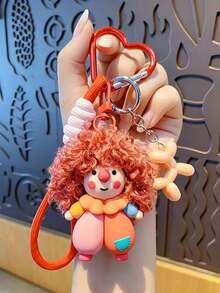 1pc Cartoon Curly Hair Clown Keychain Pendant Fluffy Doll Bag Charm Small Gift Key Ring - Fashionable Versatile - Clown Style - Exquisite Gift - Multicolor - View 3