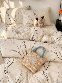 2/3 pièces Ensemble de housse de couette imprimé branche de fleur de prunier beige, sans rembourrage de couette, literie ultra douce et respirante pour toutes les saisons, 1 housse de couette avec 1/2 taies d'oreiller, design bicolore, lavable en machine, taille Twin/Full/Queen/King pour la chambre - Multicolore - Voir 5