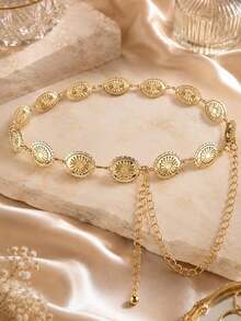 1pc Boho Gold Coin Chain Waist Belt For Women, Beach Vacation Metal Belt For Dress Skirt - Multicolor - View 4