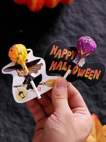 54pcs Halloween Cartoon Pumpkin Ghost Cute Lollipop Cards, Paper Insert Candy Cards, Party Gift Packaging - View 3