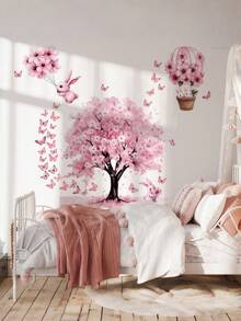 1 pieza Pegatina de pared con conejo rosa de dibujos animados, árbol grande y mariposa, decoración de habitación, calcomanía de pared autoadhesiva, pegatina de pared autoadhesiva semimate removible, adecuada para sala de estar, dormitorio, habitación, decoración del hogar, pegatina de pared, pegatina de vinilo, decoración de primavera, añade vitalidad a tu hogar, pegatina decorativa Rama, regalo de cumpleaños y graduación - Varios estilos - Ver 2
