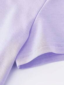 Girls' Round Neck T-Shirt With Letter And Flower Print "All My Hope Is In Jesus", Sweet And Versatile. - Purple - View 5