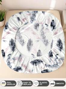 1pc Feather Print Bed Sheet, Bedding, Fitted Sheet, Mattress Cover, Soft And Comfortable Bedding For Bedroom Mattress Protector Fitted Bed Sheet Only, Machine Washable - Multicolor - View 9