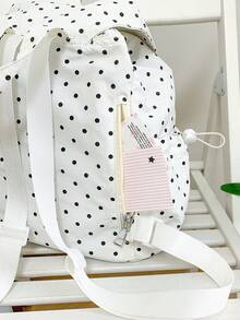 Nueva mochila con cordón, encaje de lunares y ribete de volantes para mujer, mochila escolar, mochila pequeña de viaje - Blanco - Ver 4