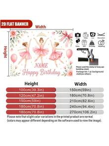 Customizable Name Photo Age Gymnastics Girl & Ballerina Theme Happy Birthday Watercolor Gymnastics Pose Silhouette, Triangle Bunting, Balloons, Floral Cake Elements, Encouraging Slogan Matching Gymnastics Dream Theme, Suitable For Gymnastics & Ballet Girl Birthday Party, Training Team Celebration, Sports Theme Photo Backdrop Vinyl Banner - Multicolor - View 6