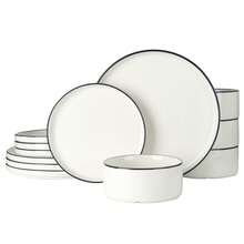 Richmount Dinner Set For 4/6, 12/18 Pieces Modern Porcelain Plates And Bowls Set, Dinnerware Sets Chip Resistant, Microwave & Dishwasher, Ceramic Dish Set Service For 4/6 - White and Blue - View 10