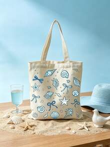 Bolsa de compras con tema de conchas marinas, bolsa de compras ligera y plegable, adecuada para compras y actividades diarias - Multicolor - Ver 4