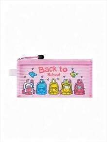 Tas Kosmetik Jala Bergaris Motif Kartun Kembali ke Sekolah, Kantong Alat Tulis Siswa 5 Warna dengan Resleting, Tas Penyimpanan Kosmetik dan Alat Tulis Portabel, Tas Perlengkapan Mandi Nilon dengan Resleting - Ringan, Dapat Menyimpan Tabir Surya, Camilan, Bikini, Dokumen, dan Perlengkapan Pantai - MultiWarna - View 10