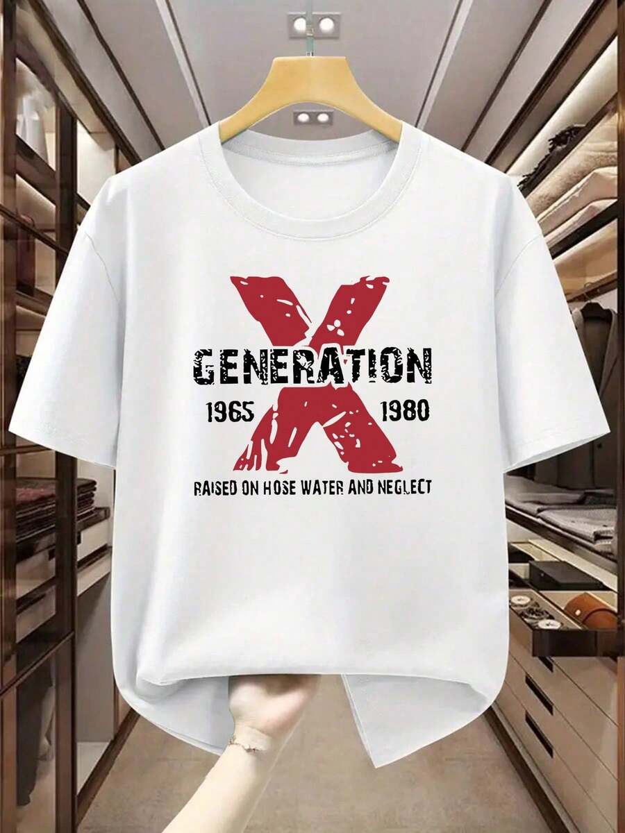 Men's Cotton T-Shirt, Size [Size Missing], With Vintage Print From The Years 1965-1980, Round Neck, Short Sleeve, Casual Style - T-Shirt - 白色 - 查看 1