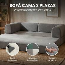 Sofá Cama Memory Foam Plegable 3 Plazas |   Sofá Cama Multifuncional Moderno |   Sillón para Sala Sofa Cama Comprimido |   Estructura Resistente |   Dimensiones: 200 x 100 x 71 (Beige) - Gris - Ver 4