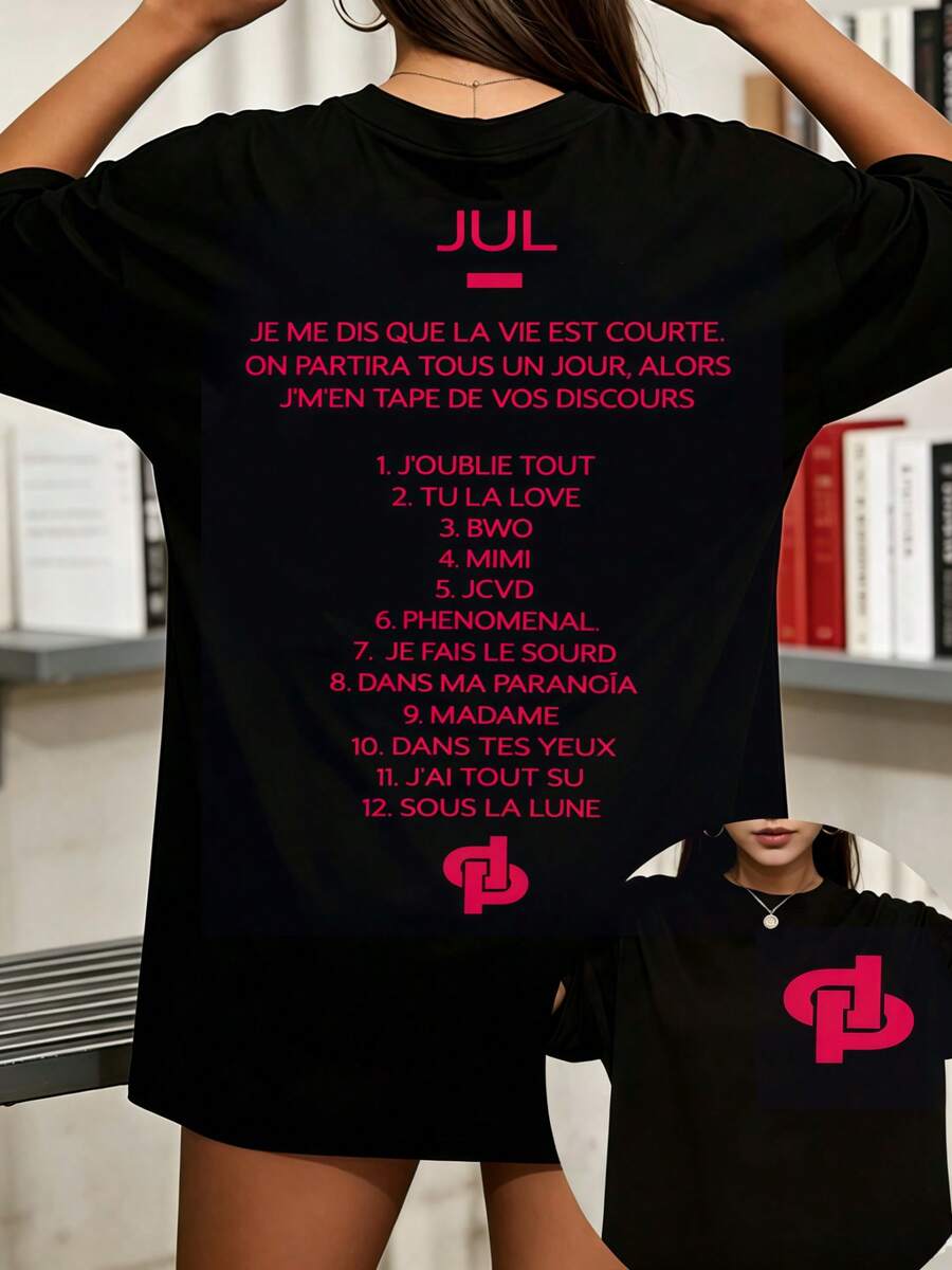 Rapper Jul Tour 2026 T-Shirt For Men And Women, Harajuku Clothing Y2k, Oversized T-Shirt, Casual Fashion, Short Sleeve T-Shirts, Streetwear - Black - View 1