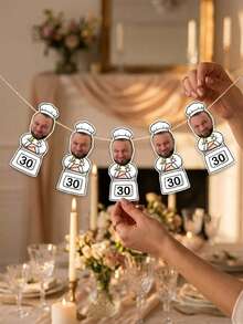 8/16/24pcs Personalized Custom Photo Banner - Funny Chef Hat Head & Apron Design Party Decor For Birthdays & Anniversaries. Ideal For Outdoor BBQs, Indoor Dining & Kitchen Celebrations. Unique Gift For Him, Dad, Husband, Boyfriend, Or Best Friend. - Multicolor - View 6
