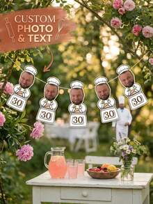 8/16/24pcs Personalized Custom Photo Banner - Funny Chef Hat Head & Apron Design Party Decor For Birthdays & Anniversaries. Ideal For Outdoor BBQs, Indoor Dining & Kitchen Celebrations. Unique Gift For Him, Dad, Husband, Boyfriend, Or Best Friend. - Multicolor - View 7