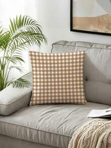 4pcs, Plaid Striped Solid Color Pillow Covers, Fresh Versatile Home Decor Pillow Covers, Best-Selling Style, Decorative Pillow Covers For Sofa Living Room Bedroom, No Pillow Insert - Camel - View 7