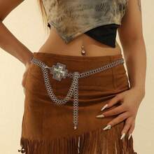 Women's Metal Chain Waist Belt, Minimalist Versatile Dress Accessory, Fashion Body Chain With Hollow Round Ring Design, Slim Waist Chain For Party, Zinc Alloy - Silver - View 5