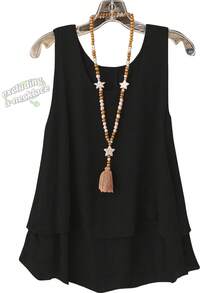 Camiseta sin mangas de talla grande, camisola sin mangas para mujer, camisa holgada de cuello redondo para verano (collar no incluido). - Negro + Rojo Sandía - Ver 4