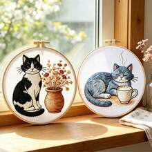 2 Styles Cute Cow/Blue Cat Handmade Embroidery Kit, Beginner Zero-Based 3D Embroidery Set, Living Room Bedroom Window Sill Decor, Warm Gift For Best Friend, Girlfriend, Couple - Multicolor - View 12