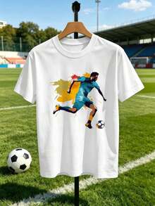 Camiseta de fútbol para hombre con estampado gráfico, 100% algodón, informal, cómoda, resistente, dise?o gráfico. - Blanco - Ver 2