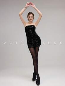 MOIRÉALLURE 1pc Solid Color Suitable For Daily Life Basic Tights - Black - View 1