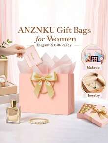 4pcs Gift Bag Set, Includes 1 Gift Bag, 1 Tissue Paper And 1 Card With Ribbon, Shopping Bag, Packaging Bag With Handle, Decorative Bow Handbag, Suitable For Girls Wedding Party Christmas Thanksgiving New Year Wedding Birthday High-End Paper Handbag, Valentine's Day Bridesmaid Girlfriend Party Gift, Valentine's Day And Other Occasions - Multicolor - View 8