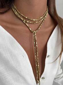 Collar de cuentas para mujer, adecuado para uso diario y vacaciones - Oro - Ver 11