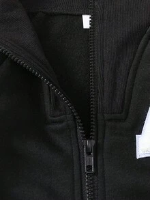 Infant Boys Neutral Zipper Stand Collar One-Piece Romper, Letter A Embroidered Long Sleeve Sweatshirt Jumpsuit, Casual Baby All-In-One Autumn Spring Outfit - Black - View 8