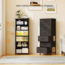 Commode en tissu CAIYUN, meuble à 5 tiroirs, commode de couloir en tissu, avec compartiment de rangement en tissu pour salon, chambre, nurserie, blanc VKT9 - Noir - Voir 4