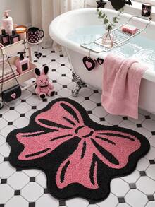 1pc Bathroom Floor Mat Carpet, Flocked Soft Comfortable Foot Feel, Bow Pattern, TPR Backing Non-Slip, Suitable For Kitchen, Outdoor, Indoor, Hallway, Bedroom, Living Room, Bedside, Easy To Clean Machine Washable Carpet, Bedroom Bathroom Decor - Multicolor - View 5