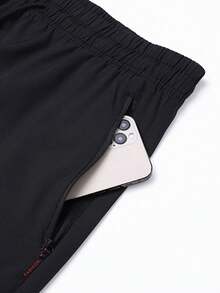 Men's Plus Size Thin Casual Sports Pants, Summer, Drawstring Pocket Zipper Design - Black - View 6