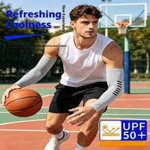 UPF50+UV Resistant Men's Cool Ice Sleeves, Reflective Night Visible Ice Silk Arm Protection, Breathable Sun Protection Arm Cover, Suitable For Cycling, Running, Driving, Fishing, And Hiking - Black - Highlighter - View 5