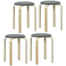 Set Of 4 Dining Stools, Round Stackable Stools, Linen-Look Kitchen Stools, Upholstered Stools For Dining Room, Living Room, Kitchen, Grey - Grey - View 1
