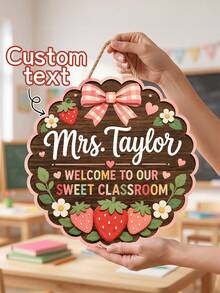 1pc Customized Teacher Name Plate, Personalized Strawberry Classroom Sign, Sweet Classroom Door Hanging Decor, Wooden Teacher Decoration, Teacher Appreciation Gift, Back To School Gift, Welcome To Our Sweet Classroom, Teacher Welcome Sign, Classroom Decor - Multicolor - View 7