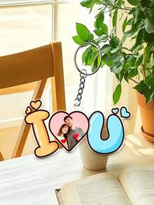 Personalized "I Love You" Photo Keychain, Customized Couple Photo Heart Keyring, Romantic Keepsake Gift For Anniversary - Multicolor - View 4