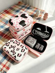 6pcs Leopard Print Heart Pattern Apple Phone Charger Protective Case Data Cable Storage Bag - Multicolor - View 1