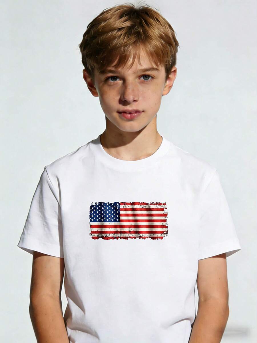 Vintage American Flag Pattern With Distressed Effect, Illustration Of The Patriotic American Flag, Flag Material With Distressed Effect, High Sublimation Design - 白色 - 查看 1