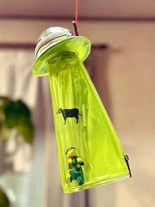 Estuche de almacenamiento con forma de OVNI creativo con decoración de alienígena verde transparente, caja de papelería de escritorio multiusos & accesorio para mochila, ganchos no incluidos - Amarillo - Ver 5