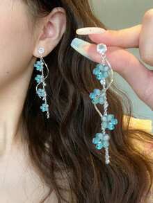 2pcs Butterfly Earrings, Blue Butterfly Tassel Metal Crystal Pendant Earrings, Sweet & Fashionable, Suitable For Women's Daily Wear, Vacation, Party - Multicolor - View 17