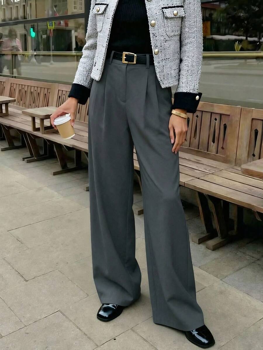 Tailored Wide Leg Trousers - 深灰色 - 查看 1